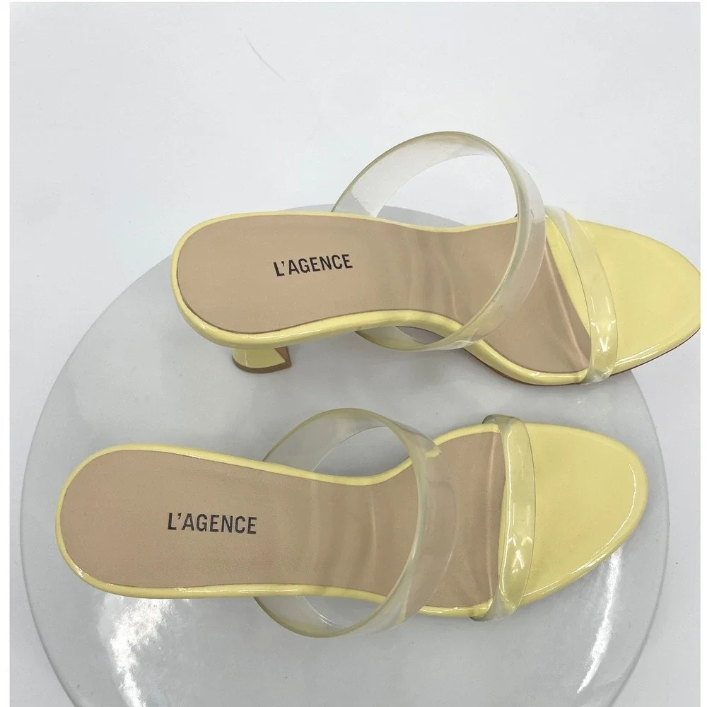 L'AGENCE Idalie Slide Sandals‎ Womens 6 Yellow Leather Clear Strap Mule Heel